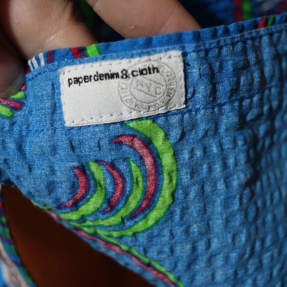 Paper Denim Cloth Bright Blue Floral Short Sleeve Button Down Shirt Medium - Picture 8 of 10